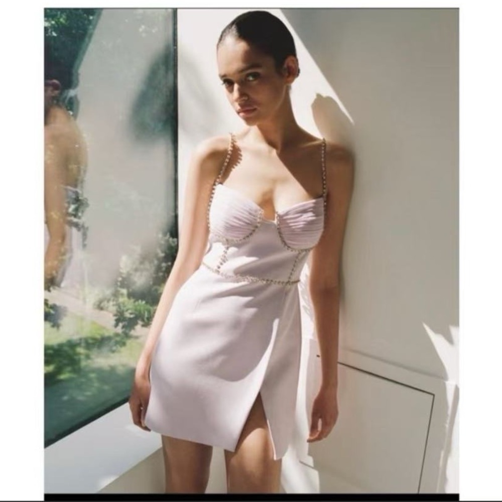 NWT Self-Portrait Pink Chiffon And Crepe Mini Dress